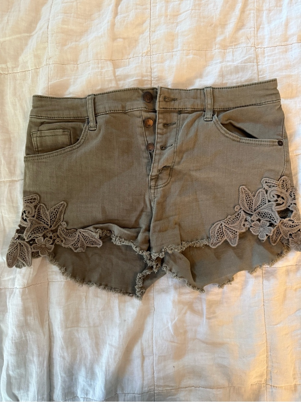 Mossimo Supply Co. Olive Green Crochet Floral Trim Women's Shorts